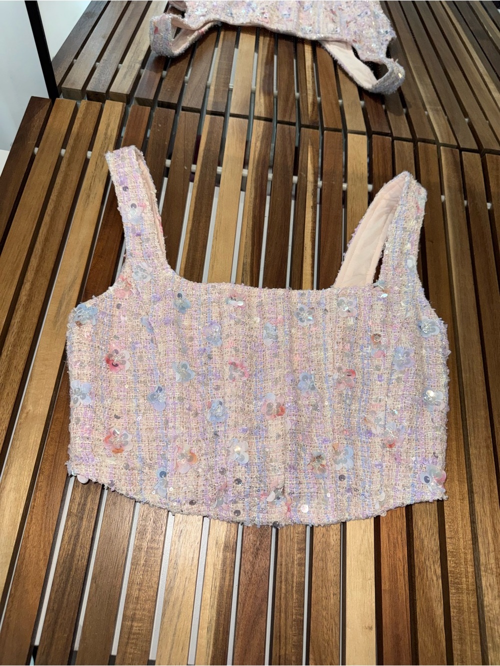 Pristine Altar’d State Regina 3D Floral Tweed Corset Sequin Top Medium - Picture 7 of 13